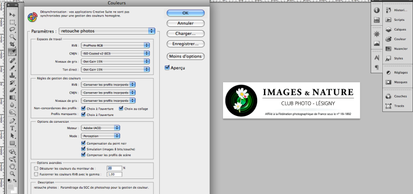 Paramètres couleur photoshop